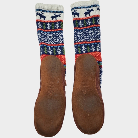 Acorn Unisex Knit Leather Slipper Sock Moose Lodge Nordic Mens 7.5-8.5 Women 9.5 - Picture 4 of 12